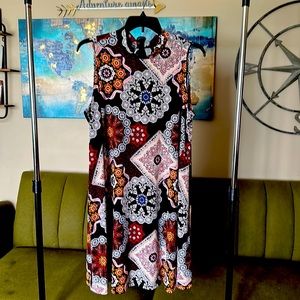 Robbie Bee dress, 2x, like new, black background/multicolored